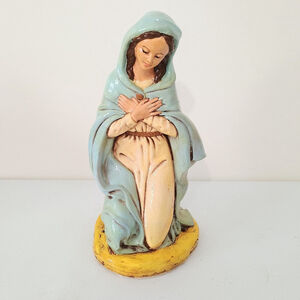 Vintage Hand Painted Chalkware Kneeling Mary Figure Nativity Replacement 10.5"
